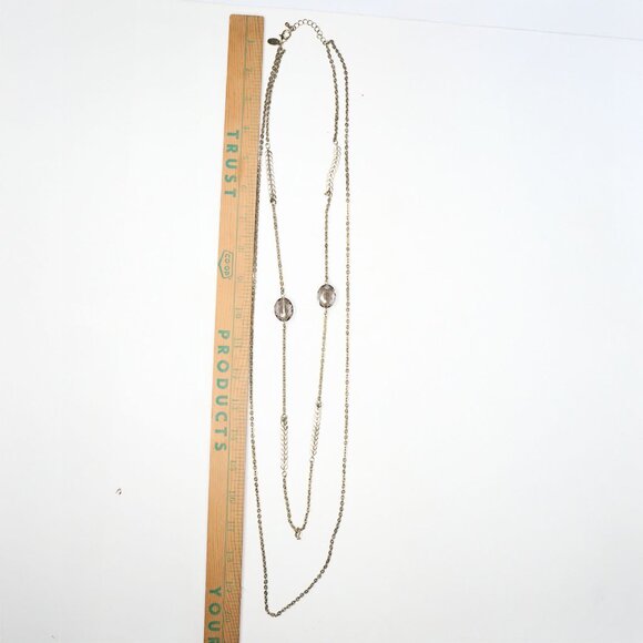 Vintage Charming Charlie Long Double Strand Necklace Gold Tone Chevron Beaded - Picture 6 of 11